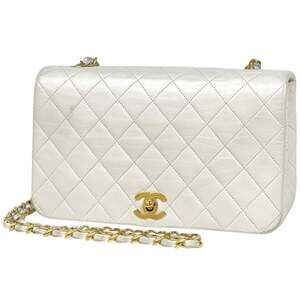 CHANEL Matelasse Single Flap Chain Shoulder Bag with Coco Mark, Leather, Whit...